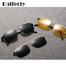 Load image into Gallery viewer, Ralferty 2 in 1 Retro Polarized Sunglasses Men Women Metal Rectangle Eyeglass Frame 0 Diopter Optic Magnet Clip On Glasses D060