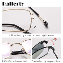 Load image into Gallery viewer, Ralferty 2 in 1 Retro Polarized Sunglasses Men Women Metal Rectangle Eyeglass Frame 0 Diopter Optic Magnet Clip On Glasses D060