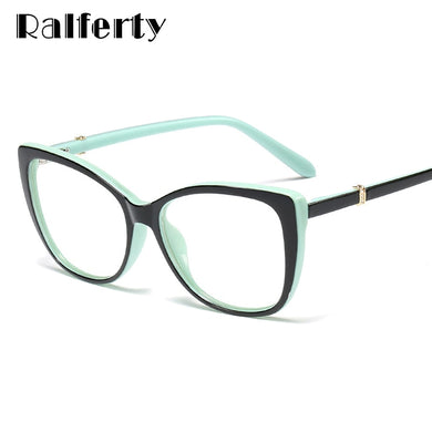 Ralferty  Luxury Eye Glasses Women Cat Eye Frame Eyeglasses TR90 Clear Lens With Spring Leg Optic Spectacle Eyewear F93331