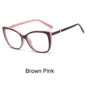 Ralferty  Luxury Eye Glasses Women Cat Eye Frame Eyeglasses TR90 Clear Lens With Spring Leg Optic Spectacle Eyewear F93331