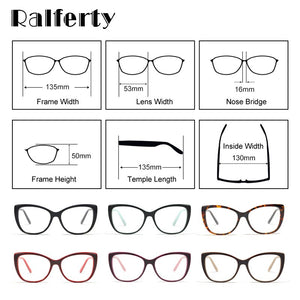 Ralferty  Luxury Eye Glasses Women Cat Eye Frame Eyeglasses TR90 Clear Lens With Spring Leg Optic Spectacle Eyewear F93331