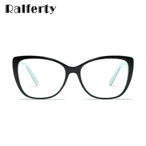 Ralferty  Luxury Eye Glasses Women Cat Eye Frame Eyeglasses TR90 Clear Lens With Spring Leg Optic Spectacle Eyewear F93331