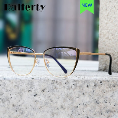 Ralferty 2022 Decorative Blue Light Glasses Women's Computer Glasses Frame For Women Transparent Anti-Glare Metal Oculos F95732