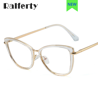 Ralferty 2022 High Quality Clear Glasses Women's Eyeglass Frame Anti Blue Light Spectacle Frames 0 Diopter Spring Optical Glass