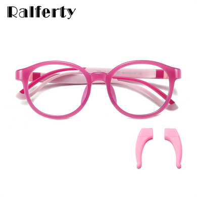 Ralferty Children's Glasses Silicone Myopia Optic Frame Pink Round Spectacles Eye Protection Computer Glasses Blue Light D5118