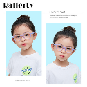 Ralferty Children's Glasses Silicone Myopia Optic Frame Pink Round Spectacles Eye Protection Computer Glasses Blue Light D5118