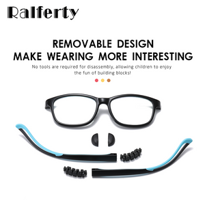 Ralferty Flexible Children Eyeglasses Non-slip No Diopter Optical Prescription Glasses Frame Blue Light Glasses Silicone D5121