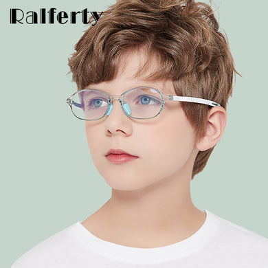 Ralferty Flexible TR90 Optic Eyeglass Frame Kids Clear No Diopter Glasses for Child Bluelight Prescription Glasses Frames D5110