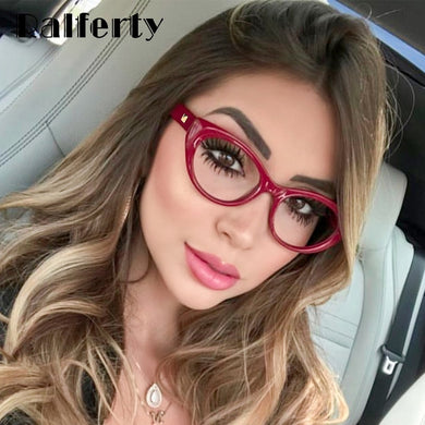 Ralferty  Female Glasses Frame Cat Eye Vintage Eyeglasses Frame For Woman Transparent Points 2023 No Diopter F95154