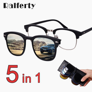 Ralferty Magnet Sunglasses Men Women 2022 Luxury Brand Male Polarized UV400 High Quality 5 in 1 Clip On Grade Glasses Frame