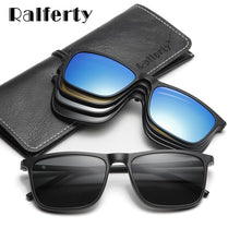 Carica l'immagine nel visualizzatore di Gallery, Ralferty Magnetic Sunglasses Men 5 In 1 Polarized Clip On Sunglass Women Square Sunglases Ultra-Light Night Vision Glasses A8804