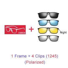 Carica l'immagine nel visualizzatore di Gallery, Ralferty Magnetic Sunglasses Men 5 In 1 Polarized Clip On Sunglass Women Square Sunglases Ultra-Light Night Vision Glasses A8804