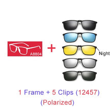 Carica l'immagine nel visualizzatore di Gallery, Ralferty Magnetic Sunglasses Men 5 In 1 Polarized Clip On Sunglass Women Square Sunglases Ultra-Light Night Vision Glasses A8804