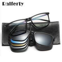Carica l'immagine nel visualizzatore di Gallery, Ralferty Magnetic Sunglasses Men 5 In 1 Polarized Clip On Sunglass Women Square Sunglases Ultra-Light Night Vision Glasses A8804
