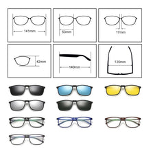 Carica l'immagine nel visualizzatore di Gallery, Ralferty Magnetic Sunglasses Men 5 In 1 Polarized Clip On Sunglass Women Square Sunglases Ultra-Light Night Vision Glasses A8804