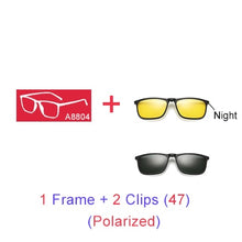Carica l'immagine nel visualizzatore di Gallery, Ralferty Magnetic Sunglasses Men 5 In 1 Polarized Clip On Sunglass Women Square Sunglases Ultra-Light Night Vision Glasses A8804