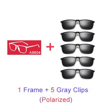 Carica l'immagine nel visualizzatore di Gallery, Ralferty Magnetic Sunglasses Men 5 In 1 Polarized Clip On Sunglass Women Square Sunglases Ultra-Light Night Vision Glasses A8804