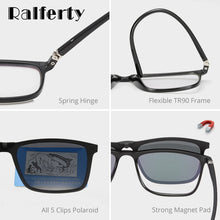 Carica l'immagine nel visualizzatore di Gallery, Ralferty Magnetic Sunglasses Men 5 In 1 Polarized Clip On Sunglass Women Square Sunglases Ultra-Light Night Vision Glasses A8804