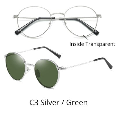 Ralferty Men Women's Glasses 2 In 1 Clip On Glasses Kit Round Magnet Sunglasses Anti UVA UVB Metal Eyeglass Frame Prescription