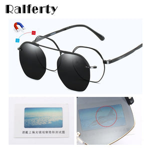 Ralferty Polygon Glasses Frame Magnetic Sunglass Clip On Eyeglasses Prescription Sunglasses Women Myopia Ladies 0 Degree Z8051