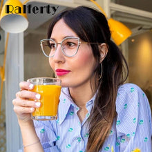 Load image into Gallery viewer, Ralferty Retro Metallic Eyeglass Frame Women Computer Anti Blue Light Glasses Leopard Myopia Optic Prescription Glasses Frame