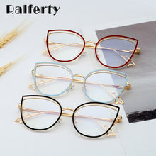 Load image into Gallery viewer, Ralferty Retro Metallic Eyeglass Frame Women Computer Anti Blue Light Glasses Leopard Myopia Optic Prescription Glasses Frame
