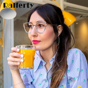 Ralferty Retro Metallic Eyeglass Frame Women Computer Anti Blue Light Glasses Leopard Myopia Optic Prescription Glasses Frame