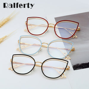 Ralferty Retro Metallic Eyeglass Frame Women Computer Anti Blue Light Glasses Leopard Myopia Optic Prescription Glasses Frame