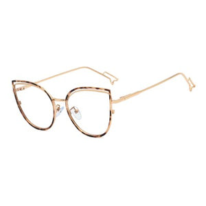 Ralferty Retro Metallic Eyeglass Frame Women Computer Anti Blue Light Glasses Leopard Myopia Optic Prescription Glasses Frame