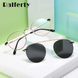 Ralferty Retro Round Sunglasses Women Polarized Magnet Clip On Sun Glasses For Women Female Prescription Oculos Black D062