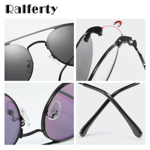 Ralferty Retro Round Sunglasses Women Polarized Magnet Clip On Sun Glasses For Women Female Prescription Oculos Black D062