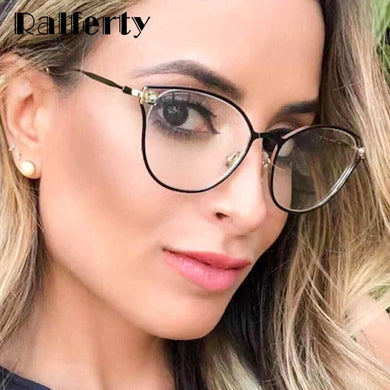 Ralferty Retro Transparent Glasses Women  Cat Eye Glasses Frame Crystal Female Eyeglass Frames 0 Diopter Anti Blue F95612