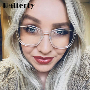 Ralferty Retro Transparent Glasses Women's Square TR90 0 Diopter Prescription Myopia Optic Frames Anti Blue Light Glasses