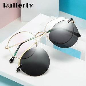 Ralferty Round Sunglasses Women 2023 Polarized Clip On Glasses Magnet Optic Myopia Prescription Sunglass oculos de grau D061