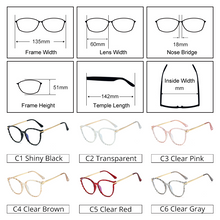 Load image into Gallery viewer, Ralferty TR90 Women&#39;s Transparent Glasses Retro Cat Eye Frames Anti Blue Light 0 Diopter Myopia Optic Frame Eyeglasses F95295