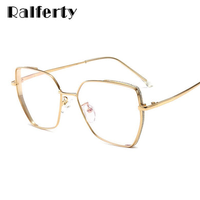 Ralferty Trendy Blue Light Glasses Women  Crystal Irregular Decorative No Diopter Frames For Optical Lenses Woman D16008