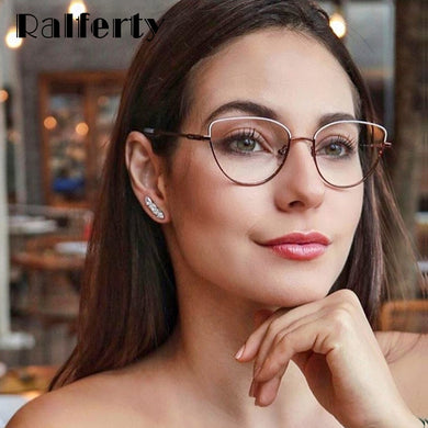 Ralferty Vintage Eyeglasses Women'S Frame Cat Eye Glasses Female Grade Glasses No Diopter Spectacle Frames For Myopia