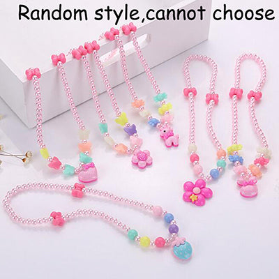 Random Styles Children Candy Bead Lovely Heart Flower Bear Pendant Princess Girl Necklace Gift for Baby Kids Jewelry Choker N476