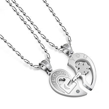 Carica l&#39;immagine nel visualizzatore di Gallery, Romantic Stainless Steel Half Heart Pendants Necklaces for Couples Love You Key Lock Promise Necklaces 2PCS ANE089