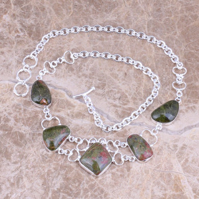 Rare Green Natural Stone 925 Sterling Silver Grade Necklace L661