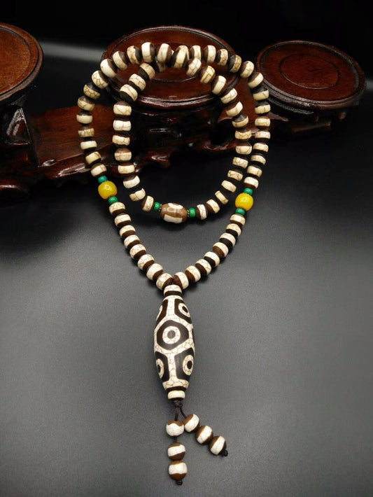 Rare Old Tibet Natural White Agate Dragon Vein Dzi Bead Amulet Turtle Back 9 Eyes Pendant Necklace Amulet Item Great Quality