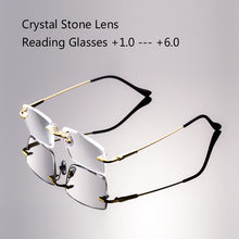 Load image into Gallery viewer, Reading Glasses Man Natural Crystal Stone Glass Lens Hyperopia Woman  Rimless Presbyopia Eyeglasses +1.0 4.5 +5.0 5.5 +6.0