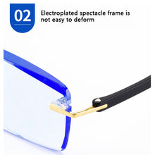 Load image into Gallery viewer, Reading Glasses Man Natural Crystal Stone Glass Lens Hyperopia Woman TR90 Blue Rimless Presbyopia Eyeglasses +1.5 2.0 3.5 +4.0