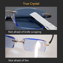 Load image into Gallery viewer, Reading Glasses Man Natural Crystal Stone Glass Lens Hyperopia Woman TR90 Blue Rimless Presbyopia Eyeglasses +1.5 2.0 3.5 +4.0