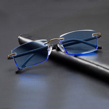 Load image into Gallery viewer, Reading Glasses Man Natural Crystal Stone Glass Lens Hyperopia Woman TR90 Blue Rimless Presbyopia Eyeglasses +1.5 2.0 3.5 +4.0