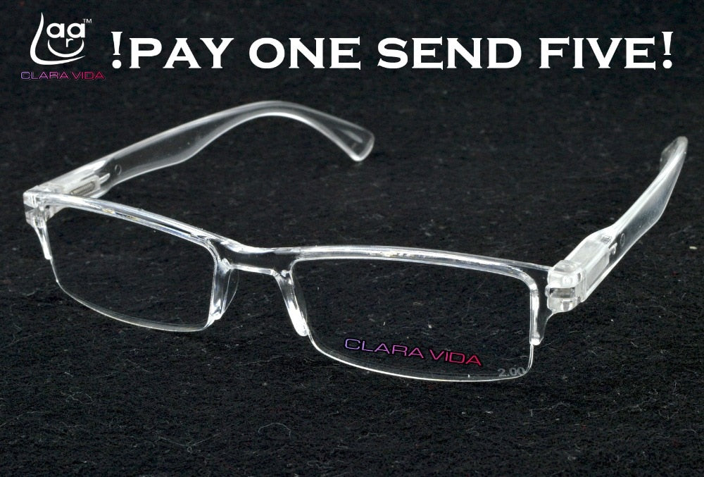 Reading Glasses Men Five Pairs Spring Leg Strachable Plexi Transparent Reading Glasses +1 +1.5 +2 +2.5 +3 +3.5 +4