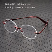 Load image into Gallery viewer, Reading Glasses Woman Natural Crystal Stone Glass Lens Hyperopia Female  Rimless Presbyopia Eyeglasses +1.0  2.0 3.0 +4.0