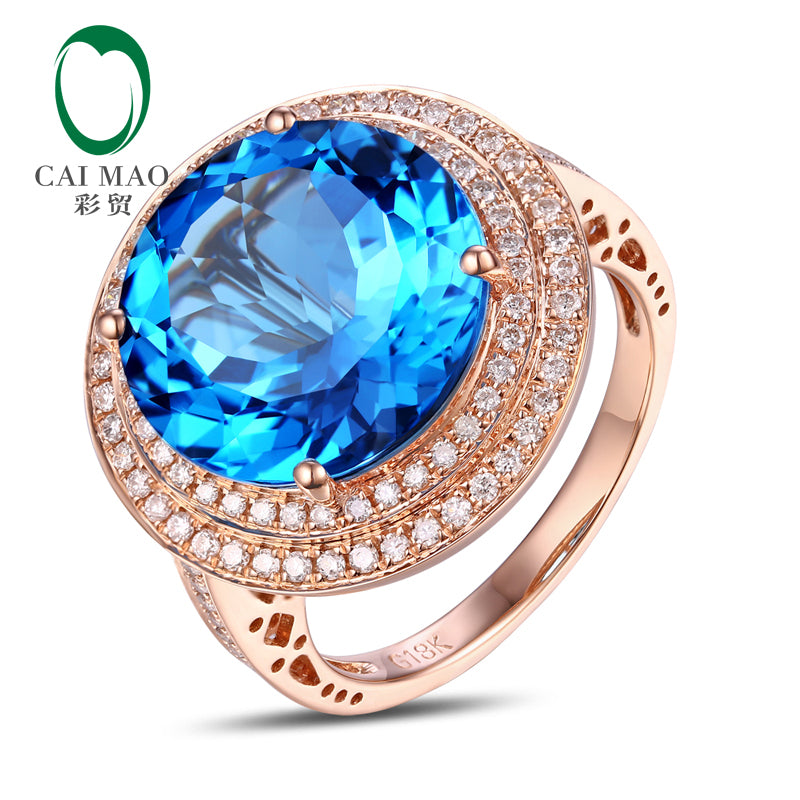 Real 14K Rose Gold 10.15ct Round Flawless IF Topaz Pave Set Diamond Engagement Ring
