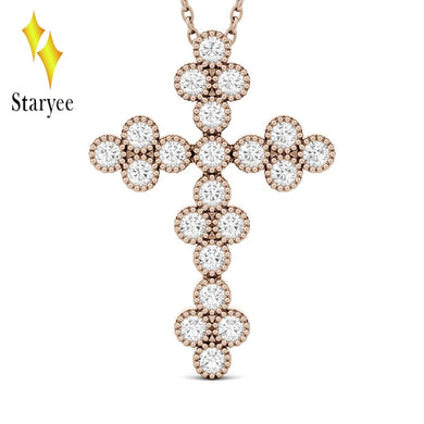 Real 18K 750 Rose Gold Moissanite Cross Pendant Lab Grown Moissanite Diamond Chain Pendant Necklace For Women in Fine Jewelry