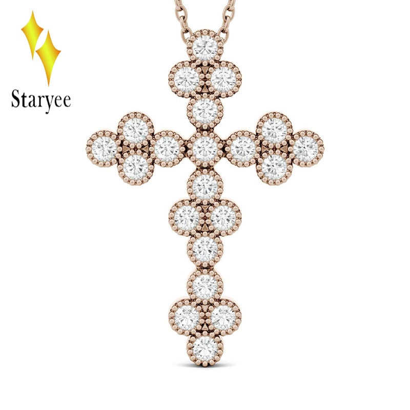 Real 18K 750 Rose Gold Moissanite Cross Pendant Lab Grown Moissanite Diamond Chain Pendant Necklace For Women in Fine Jewelry